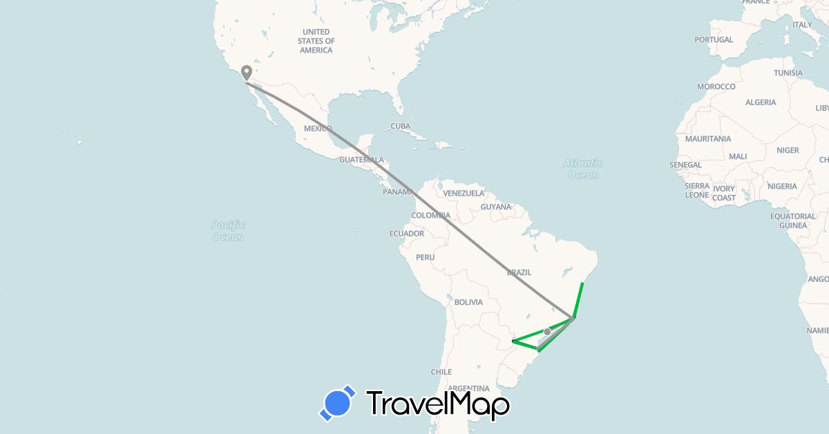TravelMap itinerary: driving, bus, plane in Argentina, Brazil, Mexico (North America, South America)